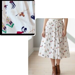 Vintage Herman Geist Midi Skirt White red & black A-Line printed style medium